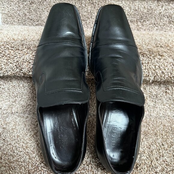 Gucci X Tom Ford Men\'s Vintage Black Leather Square-Toes Loafers. main image 12